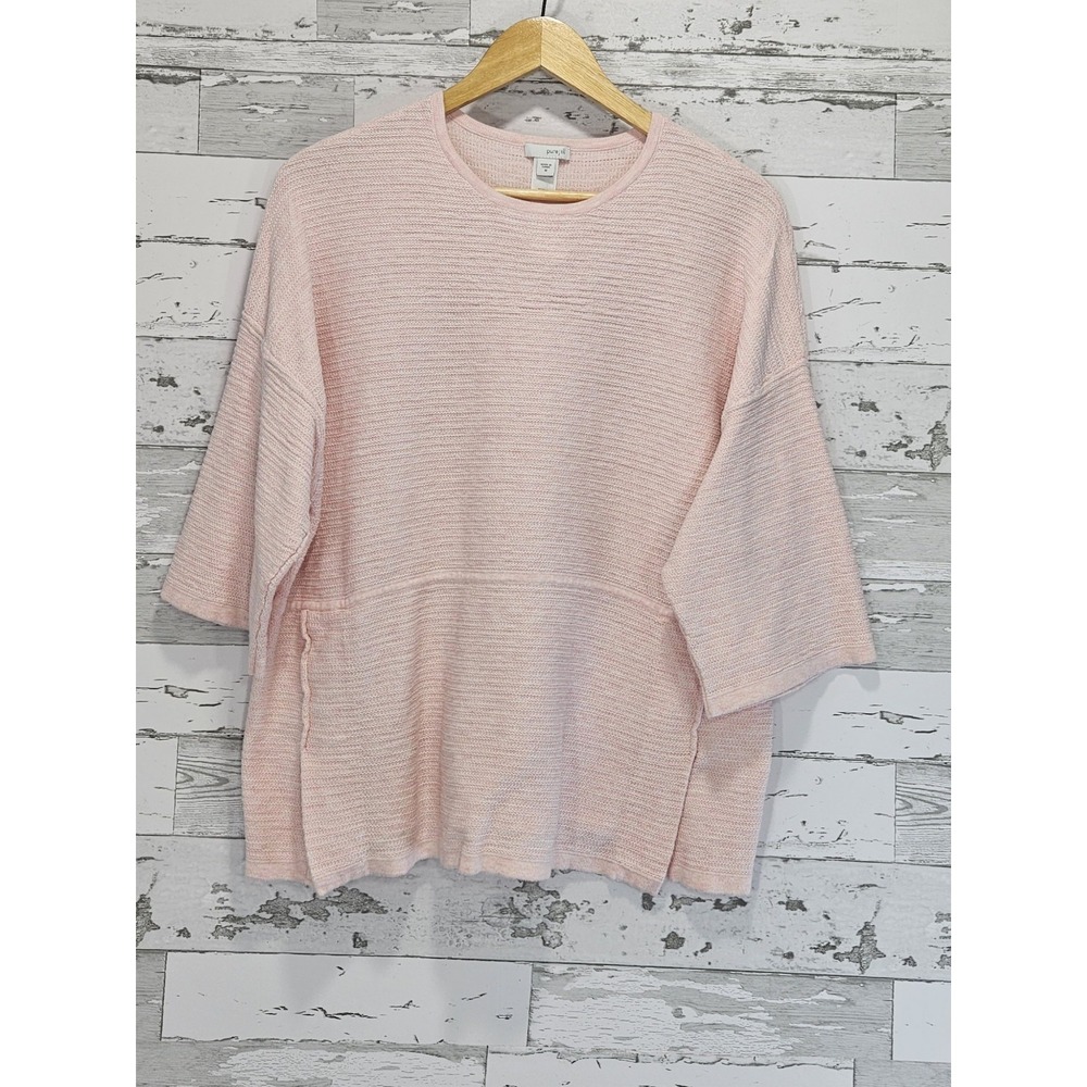 J‎ Jill Womens Sweater Medium Pink Cotton 3/4 Sleeves Relax Boho